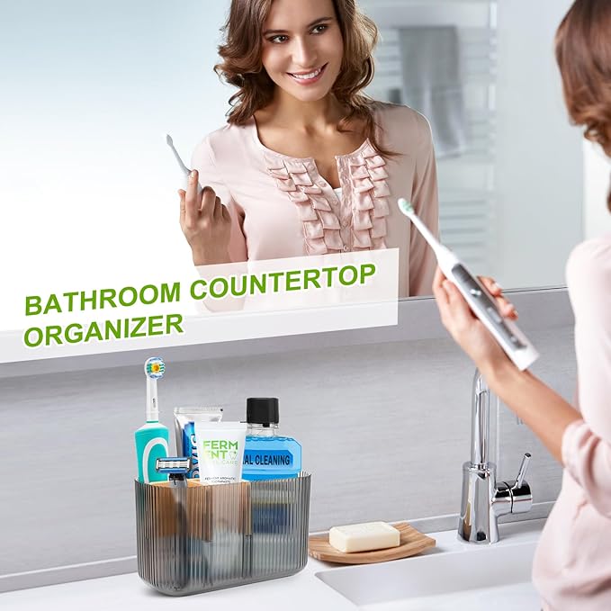 Black Bathroom Accessories - 5 Slots Toothbrush Holders for Bathrooms Sink Organizer Countertop Kids Bathroom Storage Caddy Decor