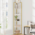 Corner Shelf Stand, Corner Bookshelf, Storage Standing Shelf Unit with Metal Frame, Plant Stand, Bookcase for Living Room, Home Office, Bedroom, 6-Tier White Gold CS06003A