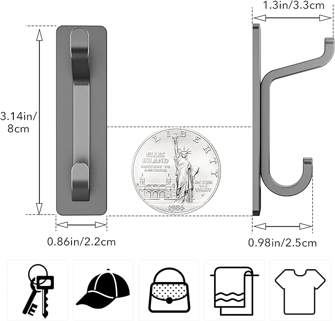 pickpiff Wall Hooks for Coat and Towel: 13LB Strong Adhesive Door Hanger Stick on, Grey 4 Pack