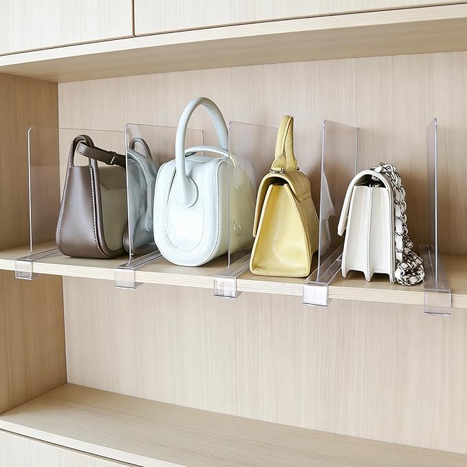 8 Pack Shelf Divider for Closet Acrylic, Clear Purse Organizer for Closet Perfect for Sweater, Shirts, Handbags in Bedroom and Kitchen, Acrylic Bookshelf for Organization