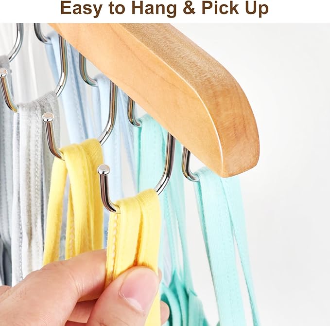 Bra Hanger for Closet, Tank Top Organizer 20 Hooks Capacity Foldable Wood Space Saving Hanger Closet Organizers and Storage for Dorm & Apartment for Tank Top, Hats etc.-2 Pack