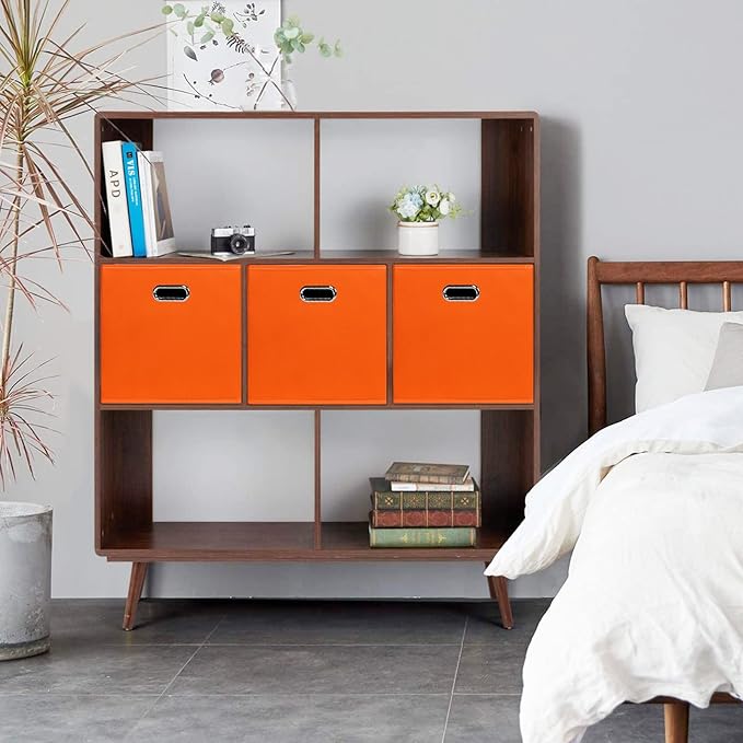 Black Foldable Storage Cubes Bins , Fabric Storage Box Cubes Organizer Baskets with Dual Handles for Home Organizer(Orange)