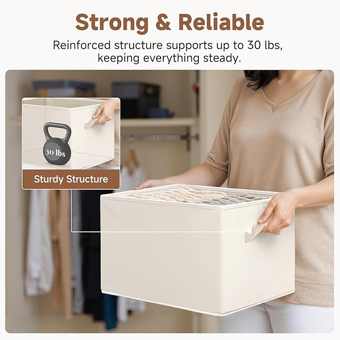 StorageWorks Fabric Closet Organizers and Storage Bin, Foldable Shelf Baskets for Organization and Storage, Beige, 3-Pack, Extra Large