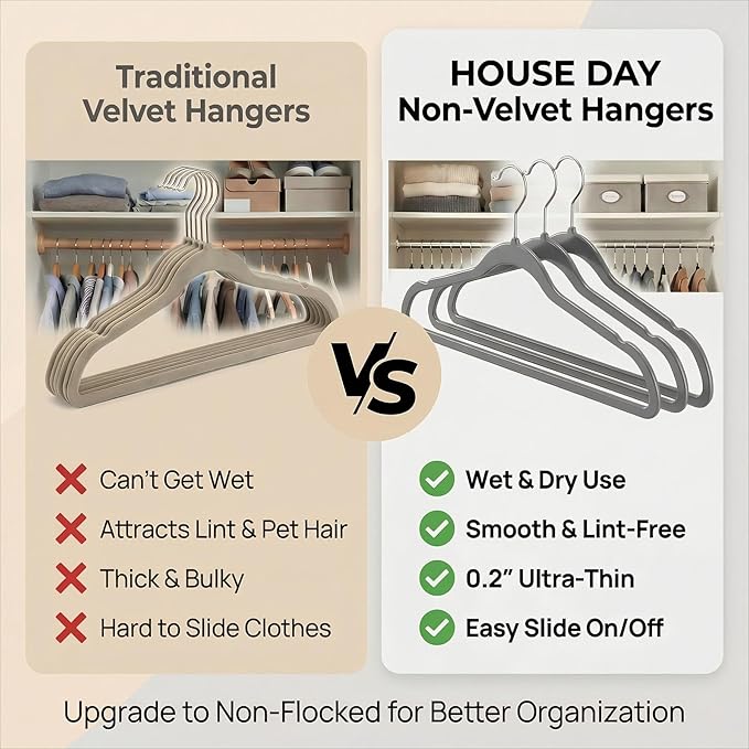 HOUSE DAY Quality Plastic Hangers 100 Pack - Heavy Duty Non-Velvet Hangers with Non Slip Notches & 360° Swivel Hook - Slim Space Saving Clothes Hangers Ideal for Coats Shirts Jackets Dresses (Gray)