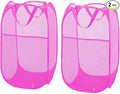 Larpur 2Pack Foldable Popup Laundry Basket, Collapsible Portable Mesh Clothes Washing Laundry Hamper with Reinforced Carry Handles (Pink)