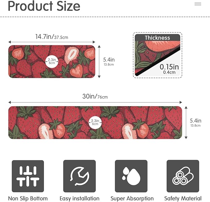 Kitchen Sink Splash Guard 1 PC 14.7 Inch Sink Faucet Mat Splash Guard for Bathroom Countertop Water Absorbent Foldable Cuttable Soft Washable Cartoon Red Strawberry