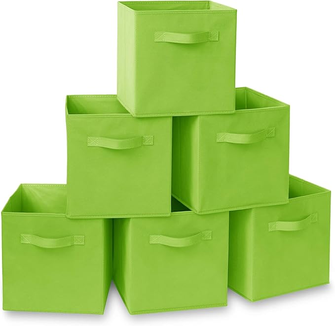 Casafield Set of 6 Collapsible Fabric Cube Storage Bins, Lime Green - 11" Foldable Cloth Baskets for Shelves, Cubby Organizers & More
