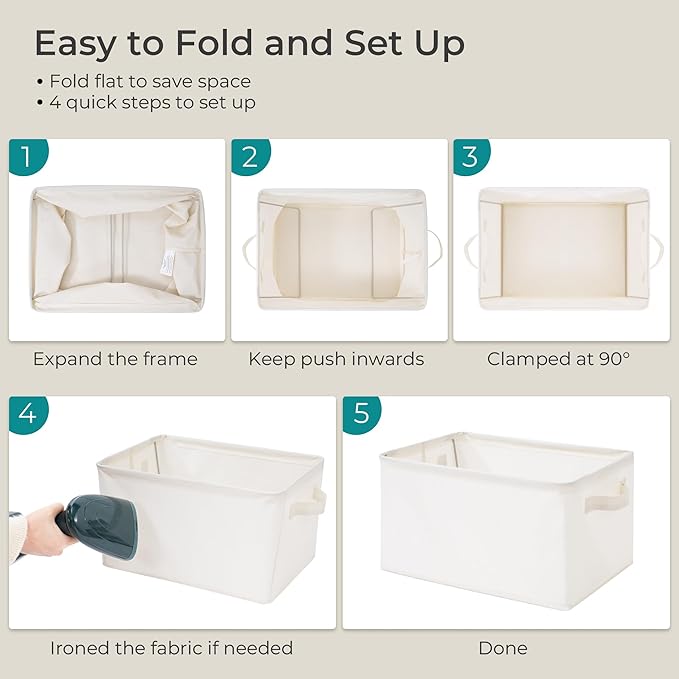 Storage Basket Bins with Metal Frame, Large Collapsible Fabric Storage Baskets for Organizing Shelf, Basket Organizer W/Handles for Blankets, Towels, Laundry, Shelves, 9-Pack, Beige