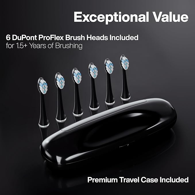 Aquasonic Black Series PRO – Ultra-Whitening Electric Toothbrush – 5 Modes & Smart Timers – Premium Travel Case & 6 Proflex Brush Heads – ADA Accepted Toothbrush (Pack of 2)