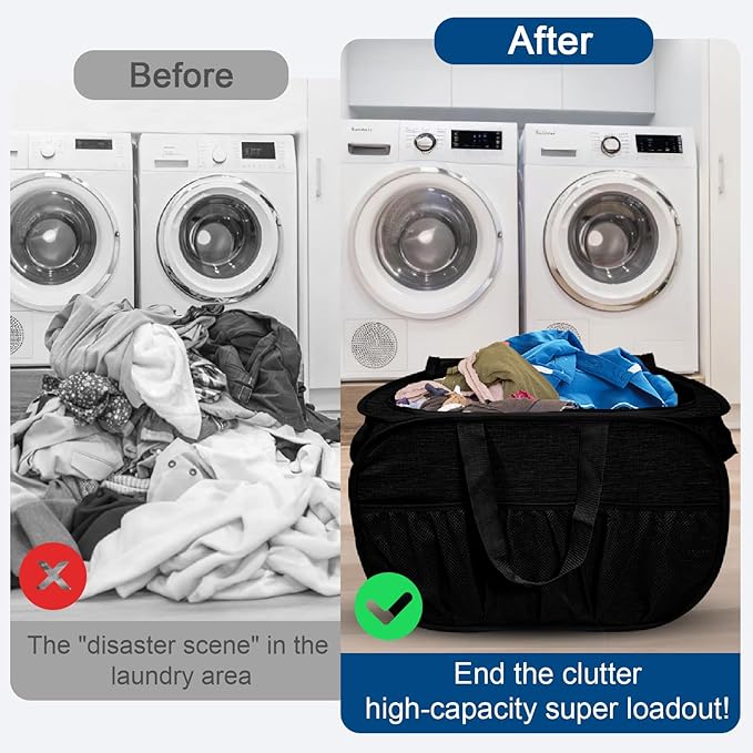 Collapsible Laundry Baskets, Tear Proof Pop Up Laundry Hamper with Lid, Dual Handles Durable Foldable Laundry Basket, Easy to Carry Laundry Hamper for Home, Laundry Room, Bedroom, Dorm, Travel Black