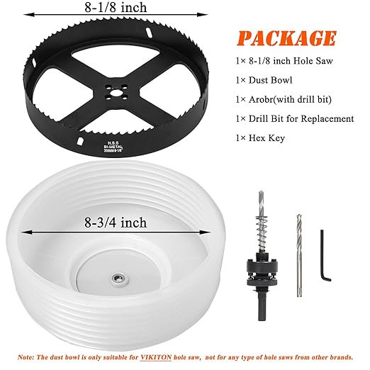 8-1/8 Hole Saw for Recessed Lights, 8.1 Inch Hole Cutter with Dust Bowl Catcher for Led Recessed Lighting 8 Inch and Wood Metal Drywall, Bi-Metal Construction, Black