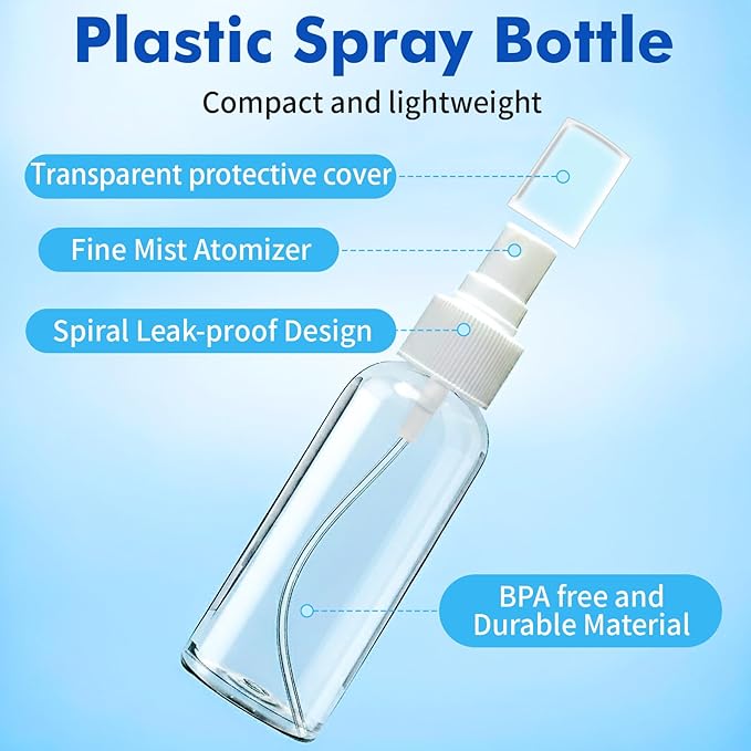 5 Pack 3.4 oz Travel Spray Bottles TSA Approved Fine Mist Travel Size Spray Bottle for Liquids Refillable Empty Clear Plastic Bottles with Labels