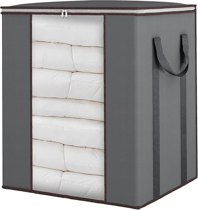 Fixwal Extra Large Blanket Storage Bags 120L Comforter Storage Bags with Reinforced Handles Breathable Clothes Storage Containers for King Comforter Bedding Pillow Sheet Grey