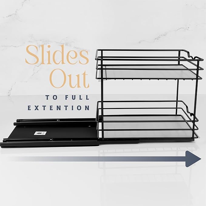 Pull Out Cabinet Organizer for Spices, Cans - Heavy Duty with Lifetime Limited Warranty- Pull Out Spice Rack- Cabinet Pull Out Shelf for Cans,Dishes, Etc, 4-1/2"Wx10-3/8"Dx8-7/8"H, Black