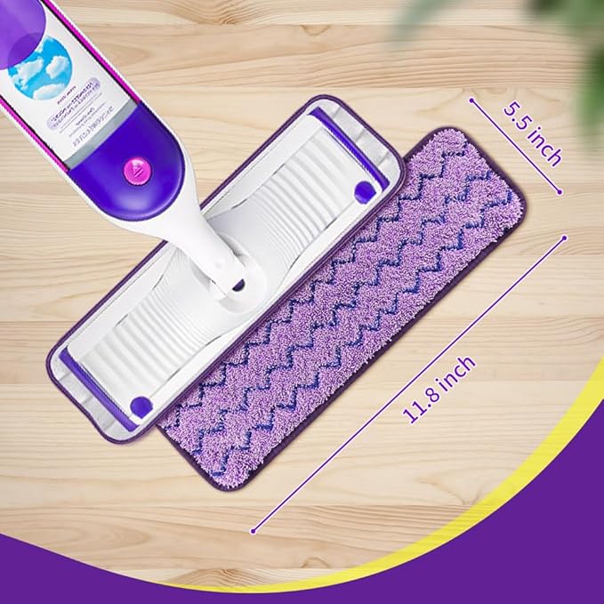 Panda Grip Purple Cloth 16.5 inch Mop Pads Refills 6 Pack Purple Cloth Microfiber Reusable Replacement Mop Pads Flat Replacements Heads for Wet Or Dry Floor Cleaning and Scrubbing,