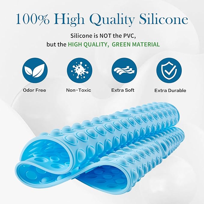 Joiyota Silicone Bathtub & Shower Mat Non Slip, Bubble Massage Anti Slip Shower Floor Mat with 27 x 15 Inches for Easy Storage, Machine Washable Bath Mat for Tub with All Ages, Blue, Oval