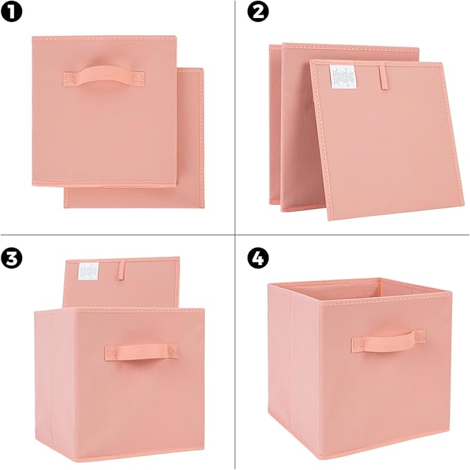 Fabric Storage Bins 6 Pack 11 inch Foldable Storage Cubes with Handles Fun Colored Durable Cube Storage Bin for Home, Playroom, Closet Organizers and Storage Green, Cyan, Purple, Yellow, Pink, Peach