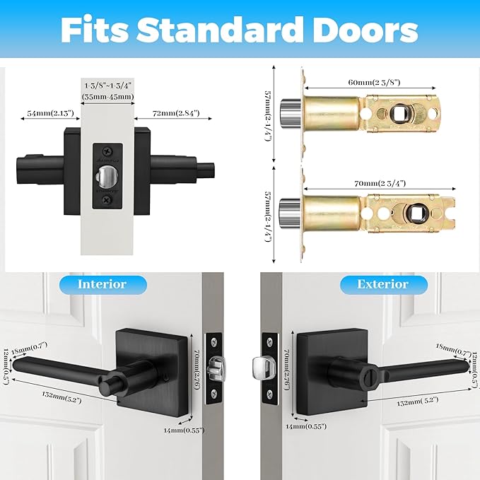 Privacy Push Button One-Touch Locking Interior Door Handle Without Key,Non-Handed Opening,Reversible Left Right Door Konb, ADA-Compliant,Keyless Lever Door Lock for Bathroom,Bedroom