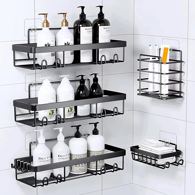 14 Pack Shower Caddy Adhesive Replacement, Waterproof Strong Hooks for Shower Caddy, No Drilling Bathroom Storage Shelves, Soap Holder, and Kitchen Racks (Clear 1 Hooks)