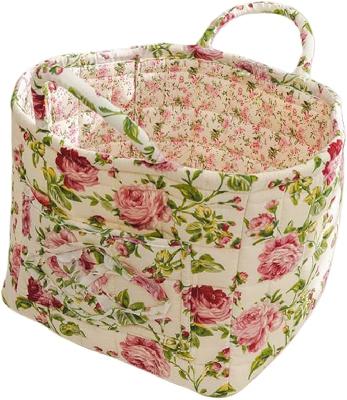 Boho Fabric Storage Basket, Large Capacity Laundry Basket, 12.2'' x 10.23'' x 10.23'' Collapsible Laundry Hamper with Easy Carry Handles (White, L)