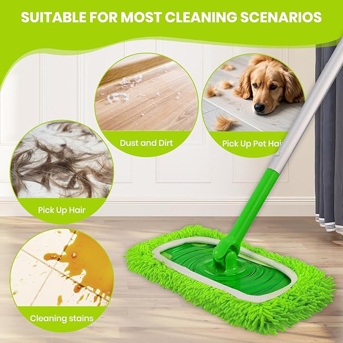 8 Pack Chenille Mop Pads, Reusable Mop Refills for 10''–12'' Flat Mops, Washable Wet & Dry Pads for Hard Floors, Compatible with Swiffer Sweeper Mops