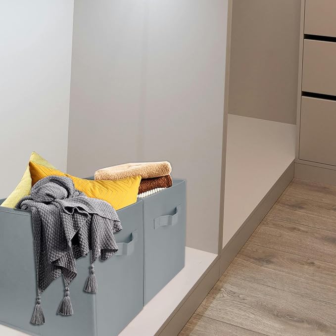3 Pcs Storage Cubes, 10.5 Inch Collapsible Storage Bins, Fabric Foldable Bins for Organization, Durable Storage Bins for Closet, Shelves, Offices (Grey)