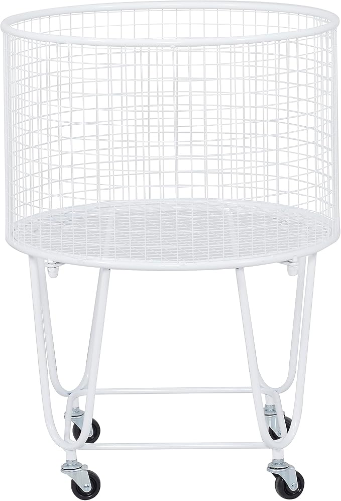 Deco 79 Metal Round Storage Cart with Wheels, 18" x 18" x 24", White