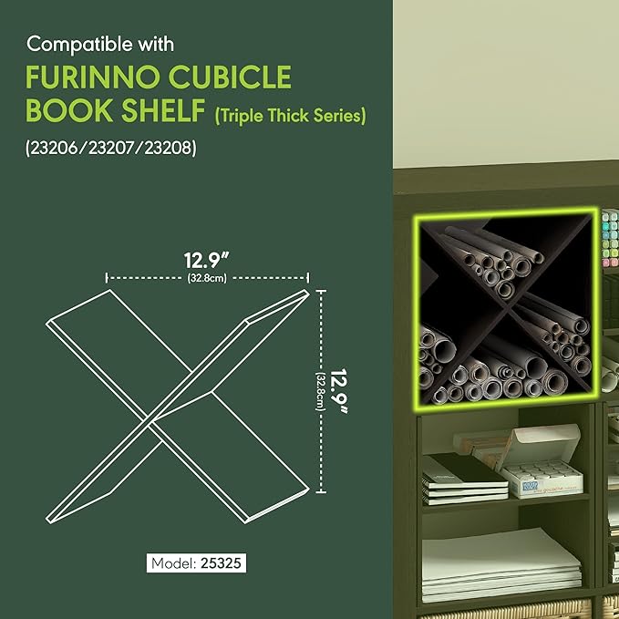 Furinno Cubicle Cube Insert, X-Shelf Cube Organizer, 3-Shelf Accessory, Fits into Furinno Triple Thick Cubes, IKEA Kallax, for Organizers and Storage, Black Dark Oak