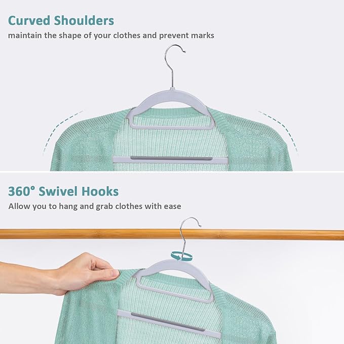 LMTrystFit 50-Pack Plastic Clothes Hangers, Space Saver, Non Slip, 360° Swivel Hook, 0.2 Inches Slim, Sturdy Heavy Duty Coat, Durable Hangers for Suits, Light and Dark Gray