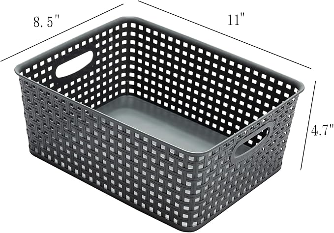Plastic Storage Baskets for Organizing,11"X8.5"X4.7",Pack of 4 (Grey)