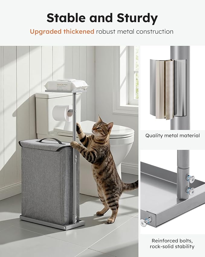 SOLEDI Freestanding Toilet Paper Holder Stand,Bathroom Toilet Paper Storage Organizer with Lid for up to 12 Rolls,Featuring Shelf and Sturdy Metal Base,Gray