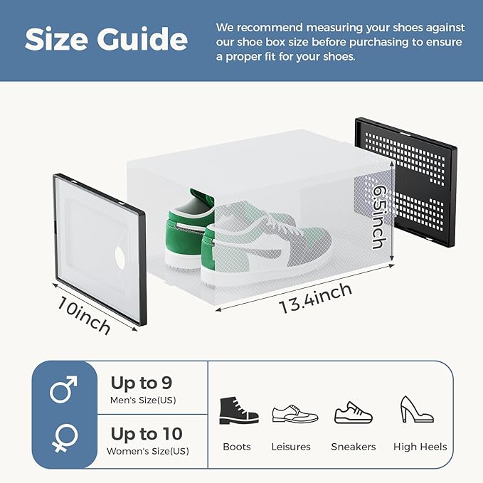 DUMOS Stackable Shoe Storage Boxes, 15-Pack Plastic Shoe Organizers with Lids, Large Shoe Rack & Holder for Closet, Under Bed, Entryway, Sneaker Display and Storage Containers, Black