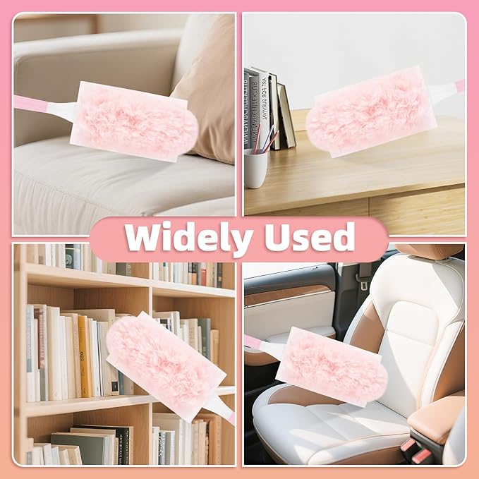 30 Count Pink Duster Refills Compatible with Swiffer Handle, 360° Multi-Surface Duster Refills with 1 Handle, 5X Microfibers Disposable Dusters for Valentines Home, Office Cleaning