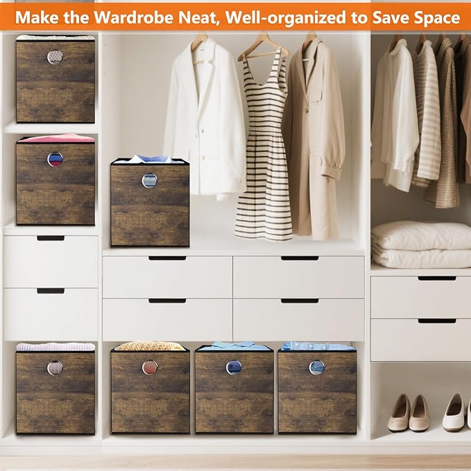 Decorative Cube Storage Bin with Wood Grain,Thickened Fabric Storage Cube Box Sturdy Cube Organizer Basket,Foldable Space Saving Bin for Shelves,Home,Office,Nursery,Dorm Room,3 Pack (12.6x12.6x12.6in)