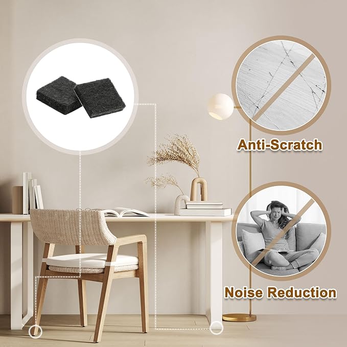 uxcell Felt Furniture Pads, 40Pcs 0.79" x 0.79" Adhesive Backed Felt Non-Slip Anti-Scratch Chair Leg Protectors for Protecting Hardwood Floor, Black