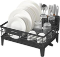 SONGMICS Dish Drying Rack, Kitchen Dish Rack, with Drainboard, 360° Rotatable and Extendable Spout, with Cutlery Holder, 12.2 x 16.5 x 7.3 Inches, Ink Black UKCS550B01