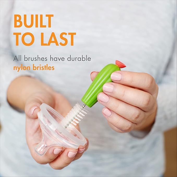 Boon Cacti Bottle Cleaning Brush Set - Includes Bottle Brush,Nipple-Brush,Detail-Brush,and Straw-Brush - Baby-Bottle-Brush Set for-Bottle Drying Rack - Baby Essentials -,4 Count (Pack of 12)