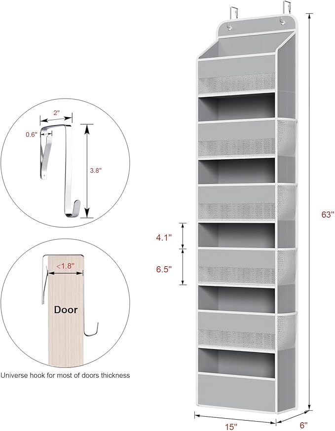 Univivi Door Hanging Organizer Nursery Closet Cabinet Baby Storage with 6 Large Compartments and 8 Side Pockets for Cosmetics, Toys and Sundries