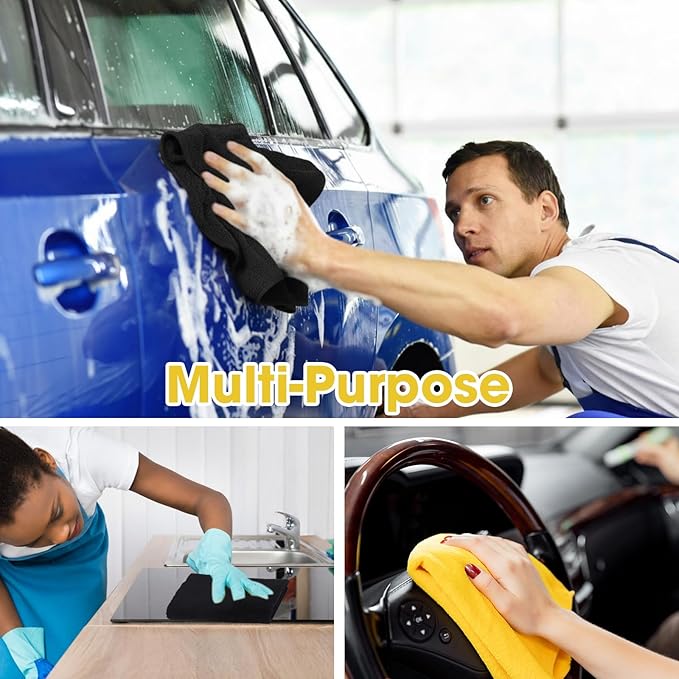 Shimeyao 30 Pcs 16 x 16 Inch Edgeless Microfiber Plush Towels for Cars Detailing Drying Wash Polishing Absorbent Cleaning Cloths, 500 GSM(Yellow, 30 Pcs)