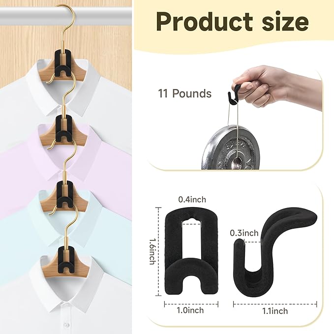 Clothes Hanger Connector Hooks, 60 Pcs Heavy Duty Velvet Clothes Hangers with Cascading Hook, Space Saver Mini Cascading Hangers for Clothes, Closet(Black)