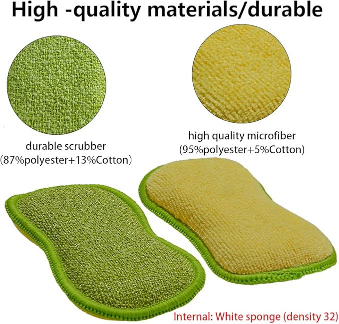 Multi-Purpose Scrub Sponges for Kitchen by SmilePowo Non-Scratch Microfiber Sponge Along with Heavy Duty Scouring Power - Effortless Cleaning of Dishes, Pots and Pans All at Once 6 Pack