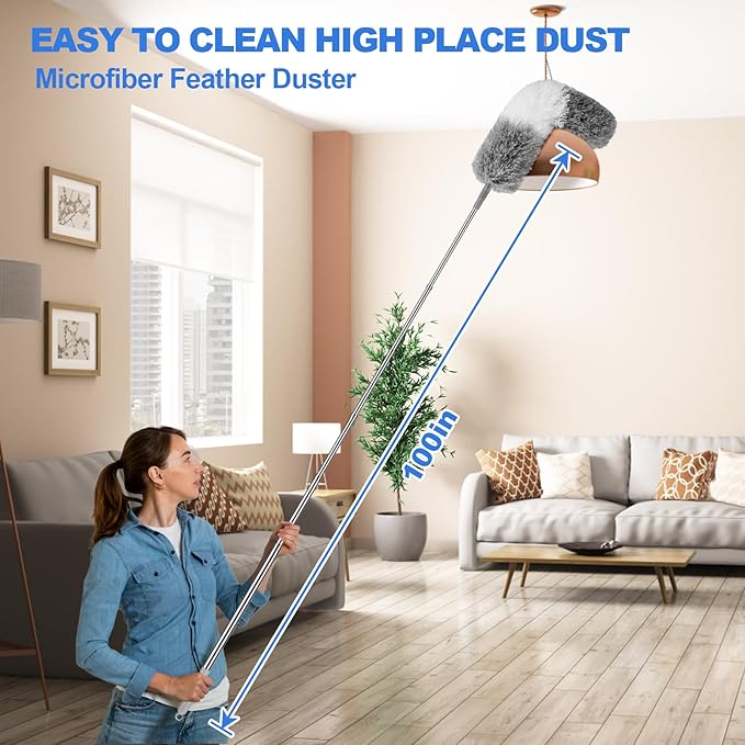 Dusters for Cleaning,Feather Duster with Extension Pole,Ceiling Fan Cleaner Duster,Long Duster Extended Handle,Blind Cleaner Dusting