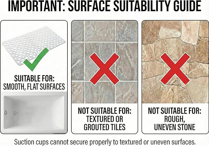 Mantto Nonslip Bath Tub Shower Mat with Suction Cups, Extra Soft TPE Bath Mat for Kids, Bathtub Bathroom Mats, Machine Washable, Smooth/Non-Textured Tubs Only, 35L x 16W Inch(White)