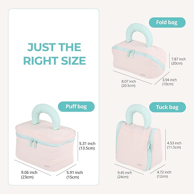 Tuck Hanging Toiletry Bag - Water-Resistant Travel Makeup Organizer with Spacious Compartments & Padded Handle for Women (Blush Petal & Mint) (Puffy Makeup Bag)