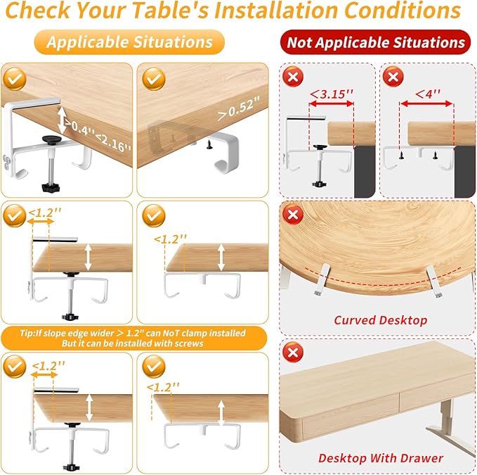 No Drill Under Desk Cable Management Tray, 28" Cord Organizer with Clamp, Fabric Cable Management for Standing Desks, Ideal for Home & Office - White