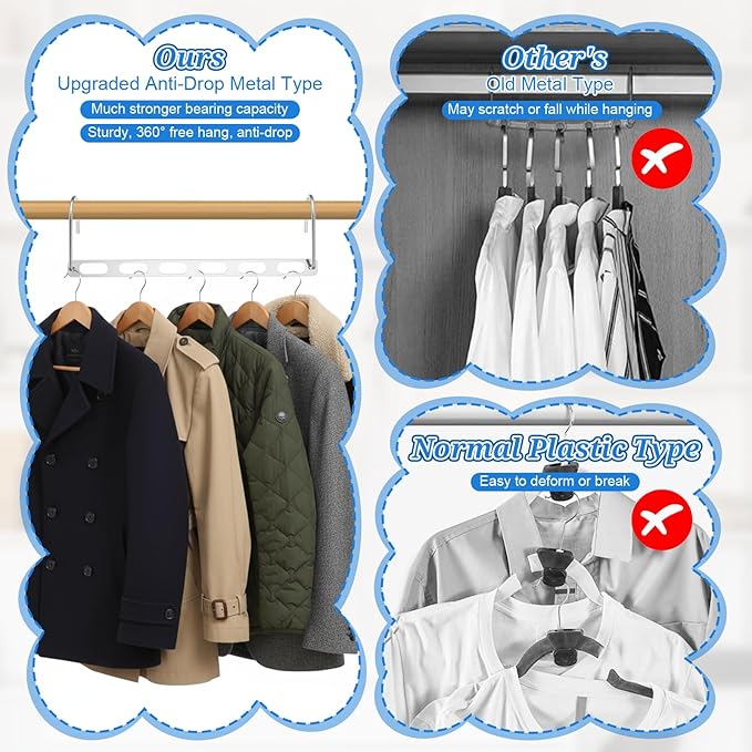 12 Pack Space Saving Hangers for Clothes, Metal Collapsible Hangers Organizer, Closet Organizers and Storage, Magic Multi Closet Hanger for Dorm Room Essentials