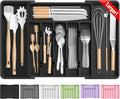 Large Silverware Organizer,Expandable Utensil Drawer Organizer,BPA Free Utensil Holder,Adjustable Silverware Tray Cutlery Drawer Organizer for Kitchen Flatware,Large,Black (6-8 Slots)
