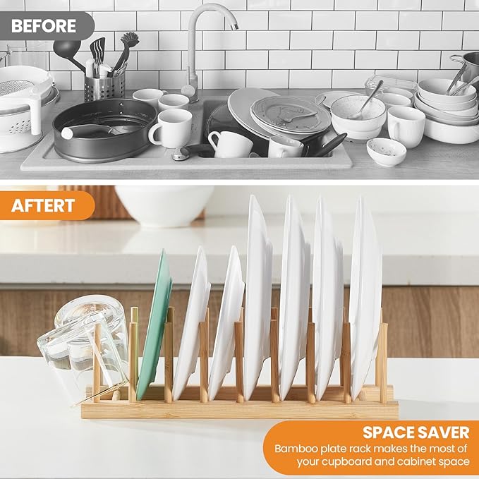 Bamboo Dish Drying Rack-2 PCS Pot Lid Plate Rack Organizer Holder for Cabinet-Cutting Board Organizer for Dish, Pot Lid, Bowl, Cup, Cutting Board