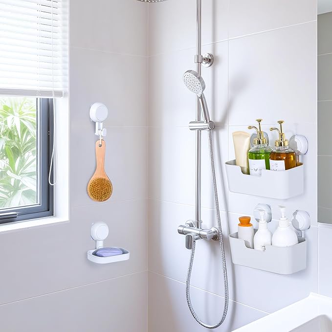 LALOBLUE Shower Caddy, Organizer Removable Bathroom Shelf, 6 Pack Adhesive Organizers and Storage with No Drilling Hanging Shower Shelf, Removable Plastic Bathroom Accessories, White