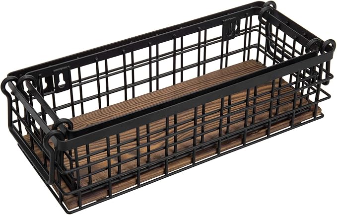 MyGift Set of 2 Black Wire Baskets for Organizing – Storage Baskets/Pantry Baskets for Shelves & Wall